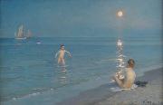Peder Severin Kroyer Boys bathing on a summer evening at Skagen Beach oil painting